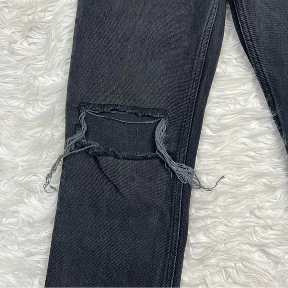 REFORMATION Cynthia High Rise Straight Jeans Lagoon Destroyed Black Denim - Picture 4 of 13